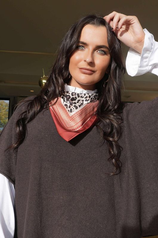 Leopard & Tile Border Triangle Silk Neckerchief Deep Rust